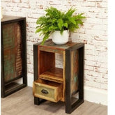 Indian Antique Tribal Hand Carved Art Solid Wooden Bedside Table Natural 35x35x60cm